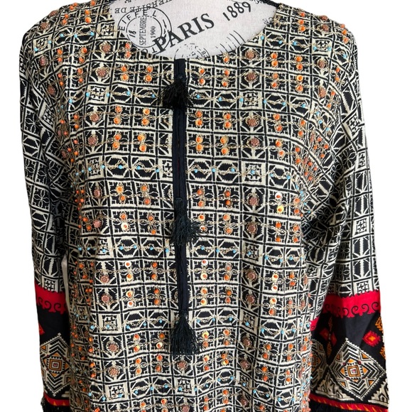 Beautiful beaded sequined Indian Pakistani knee length dress with slits Sz M - Picture 2 of 14